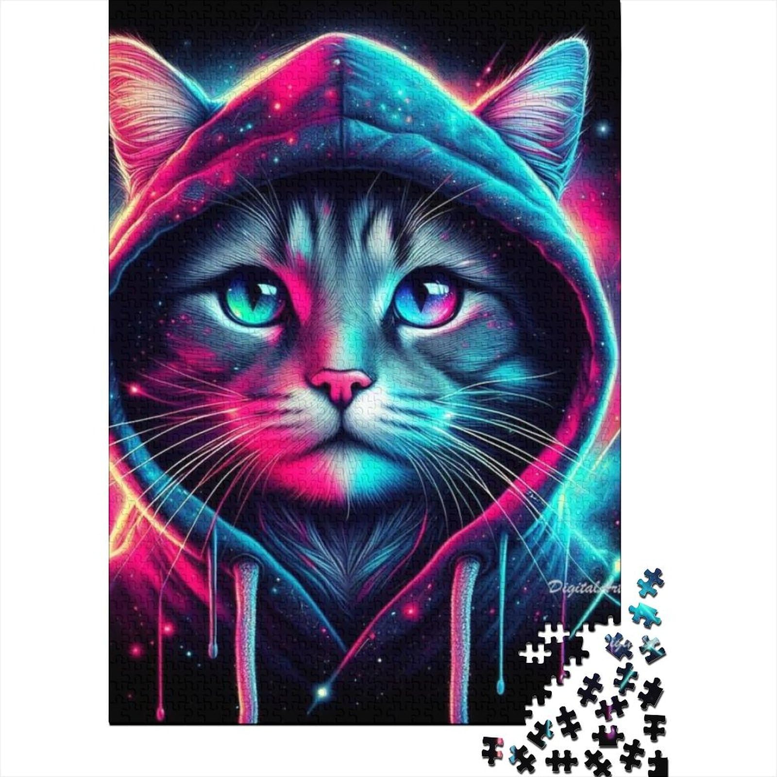 Fantasy-Katzen-Puzzle | Puzzle 1000 Teile für Erwachsene, Holzpuzzle für Erwachsene, Puzzlespiel, Spielzeug für Erwachsene, Familienpuzzle, Geschenk (Größe: 75 x 50 cm)