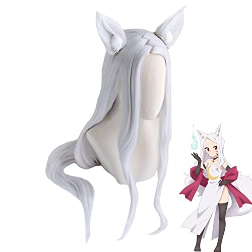 LINLINCD-Wig Anime Cosplay Anime Cosplay Wig Shiro Cosplay Wig Anime Sewayaki Kitsune No Senko-san Long Heat Resistant Hair Halloween Party Role Play Wig with Ears+Wig Cap