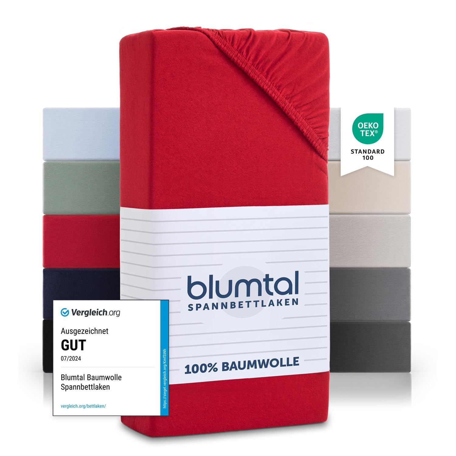 Blumtal® Basics Spannbettlaken für Topper 100x200cm Jersey im 2er Set - Bettlaken 100x200 cm 100% Baumwolle - Oeko-TEX zertifiziertes Spannbetttuch 100x200 cm - Spannbettlaken Topper 100x200 cm Rot