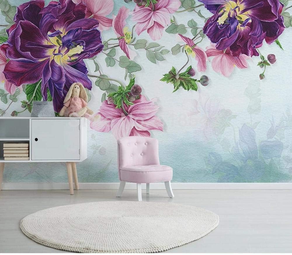 Pflanze Blätter Lila Blumen 3D Tapete Poster Restaurant Schlafzimmer Wohnzimmer Sofa TV Dekorative Wand-300cm×210cm