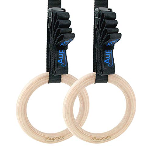 BFVAKBKYT Gymnastik Ringe,Suspension Trainer System, Holz 28/32mm for Home Gym & Übung Fitness Pull Up Muscle Ups Mit Einstellbare Lange Schnallen Riemen(1.1in)