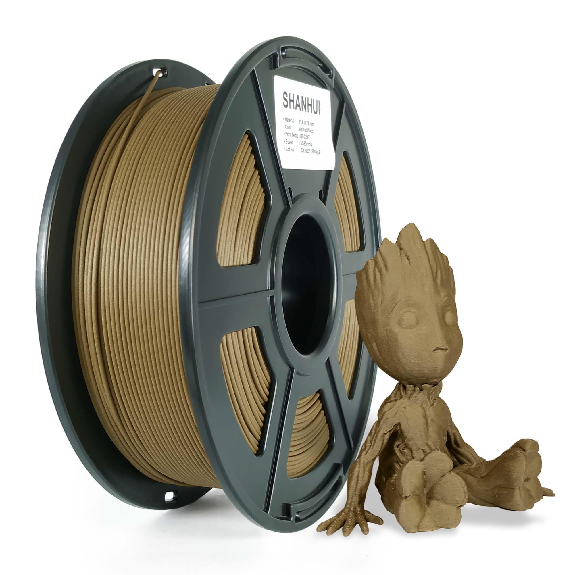 Dunkles Holz Walnuss PLA Filament 1,75mm, Walnuss 3D-Drucker Filament mit 30% Echtholzfaser, Holzfilament, 1KG(Dunkles Holz Nussbaum)