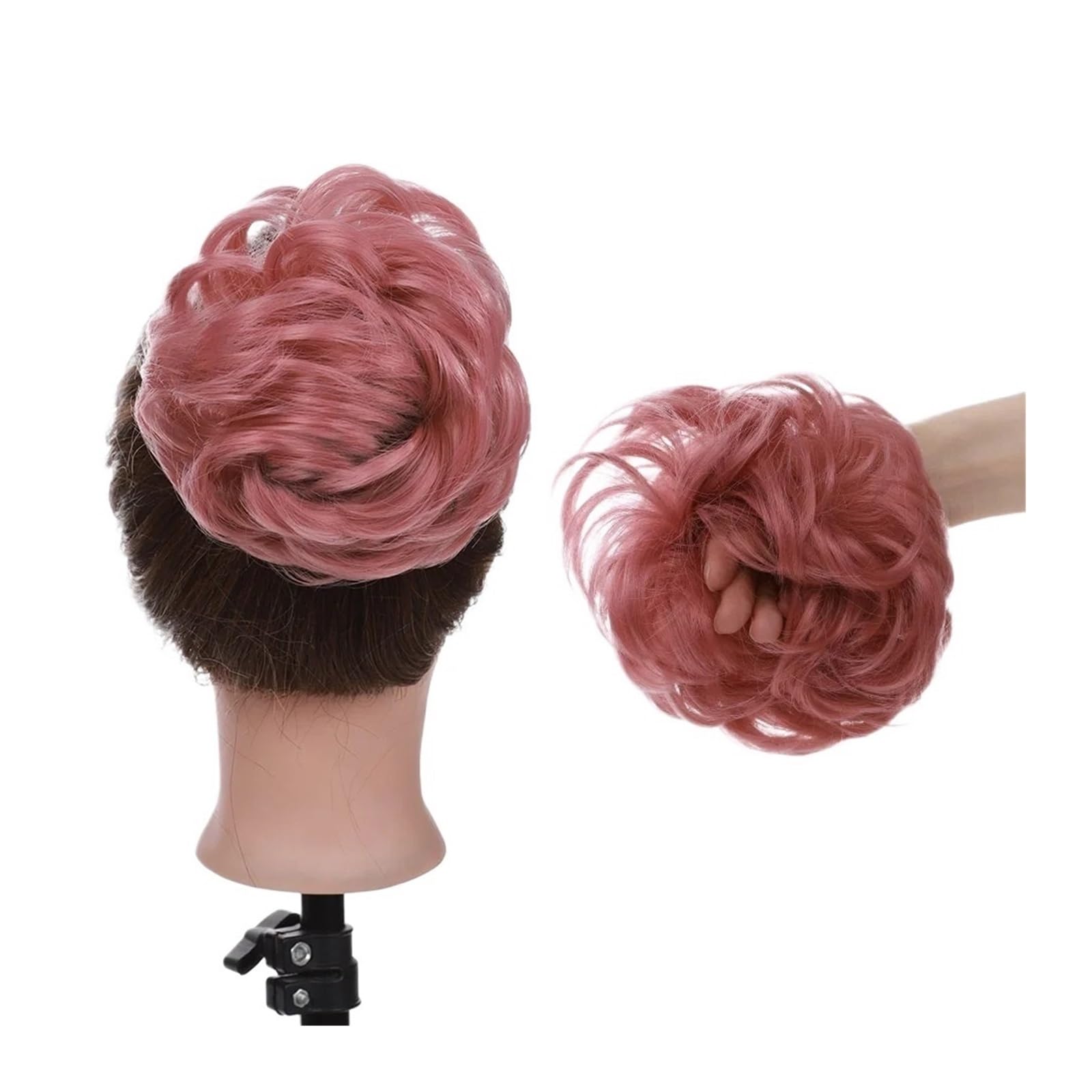 Haarteil Haargummi Synthetischer, unordentlicher Haarknoten, Haarknoten, künstliches Haar, Chignon, elastisches Haarband, Haarteile for Frauen, Hochsteckfrisur, Donut-Chignon Haarverlängerung(Ash pink