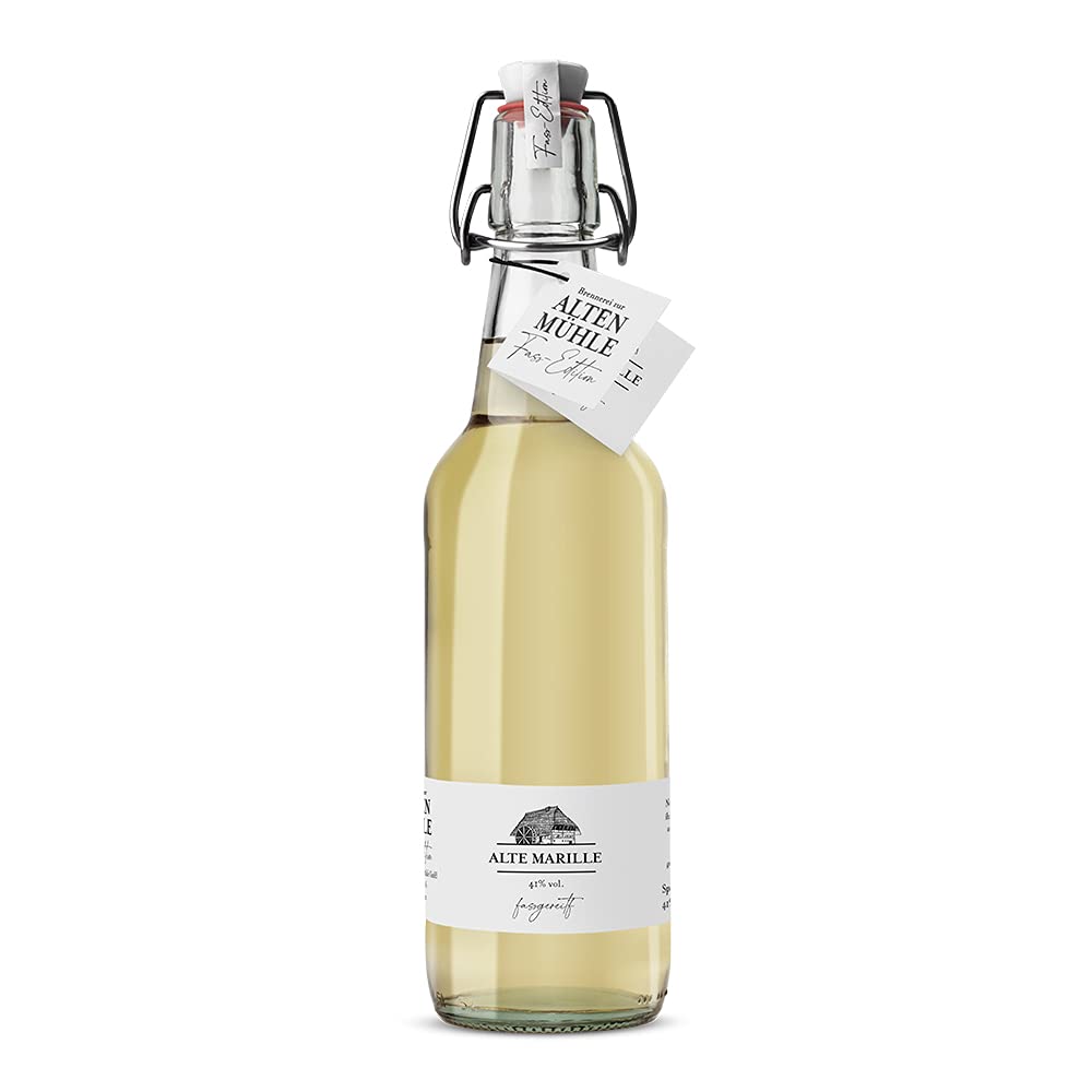 Brennerei Zur Alten Mühle - Alte Marille Fass-Edition - feiner Marillen Hausschnaps in der klassischen Bügelflasche - milder Obstler fassgereift im Schwarzwald, 1 x 0.5l