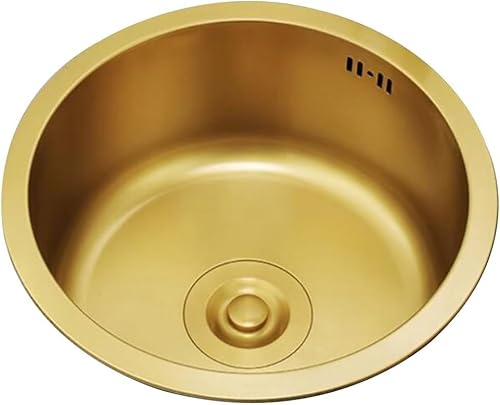 Einzelne Schüssel Gold Edelstahl Runde Spüle Bar Balkon Mini Kleine Größe Einzelschlitz Untertisch Gemüsewaschwasser Pool, Gold, 32 * 32 * 20 cm