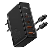 Baseus 100W USB C Ladegerät Mehrfach, USB C Netzteil mit GaN Tech, 2C+2A Ports Universal Schnellladegerät für iPhone 12 pro max/ 12 Mini /13/Galaxy/Mac/Laptops/iPad/Xiaomi/Huawei(Schwarz)