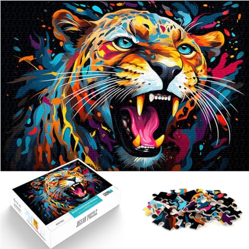 Puzzle für farbenfrohen Fantasie-Leoparden-Puzzle, 1000 Teile, Holzpuzzle, schwieriges, schweres Puzzle für Frauen und Männer, 1000 Teile (50 x 75 cm)