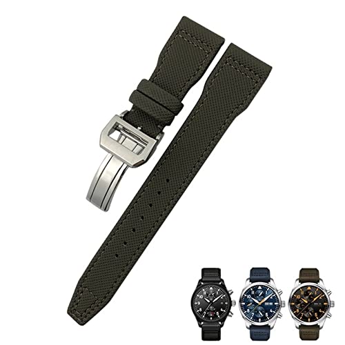 NEYENS 20 mm, 21 mm, 22 mm, Nylon-Uhrenarmband aus Kalbsleder, passend für IWC Big Pilot IW377714 Mark18 Spitfire, Nylon-Echtlederarmband, 20mm black clasp, Achat