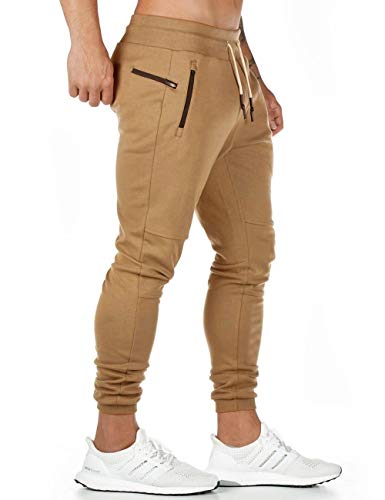 SOMTHRON Herren Elastische Taille Gürtel Baumwolle Jogging Sweat Hosen Plus Size Mode Lange Sports Cargo Hosen Shorts mit Taschen Joggers Activewear Hosen M-4XL（Braun-New,M）