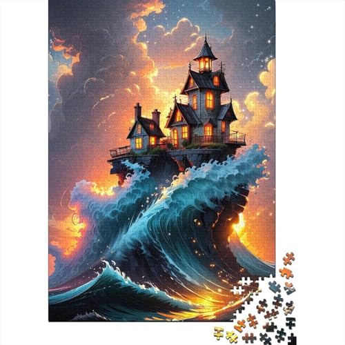 Holzpuzzle für Erwachsene mit Seeschloss, Puzzlespielzeug, Kunstpuzzle für Erwachsene, 1000 Teile, Spielspielzeug für Erwachsene, Familienpuzzle, Geschenk (Größe 75x50cm)