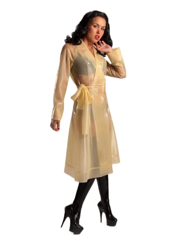 Latex Rubber Outfit Transparenter Latex Mädchen Trenchcoat Langer Jackenanzug ohne BH und Unterwäsche