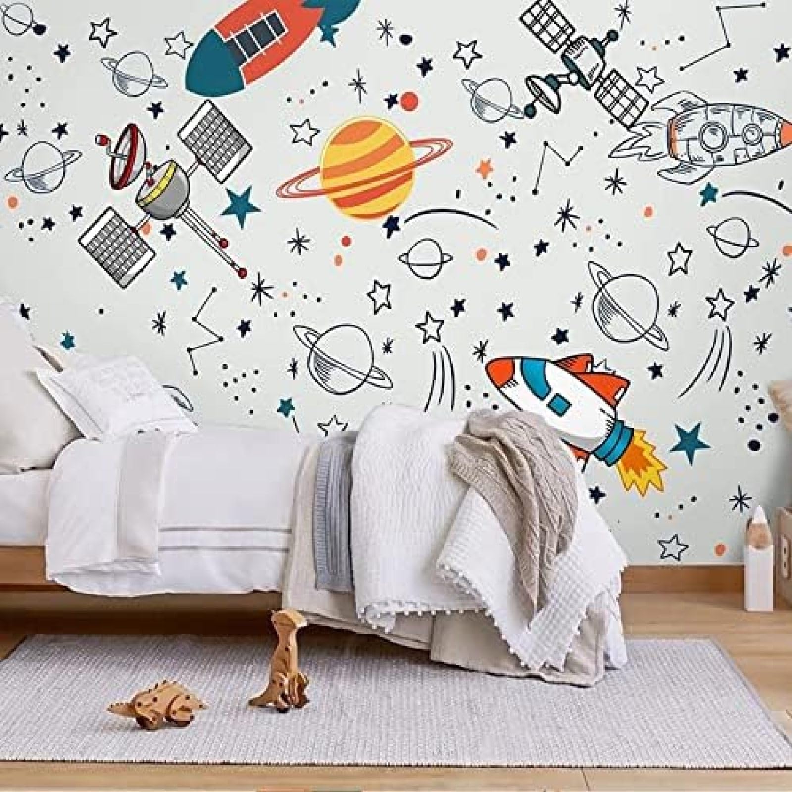 XLMING Cartoon Universum Raketenplanet Kinder 3D Tapete Wohnzimmer Sofa Schlafzimmer Esszimmer Home Dekoration Wand-400cm×280cm