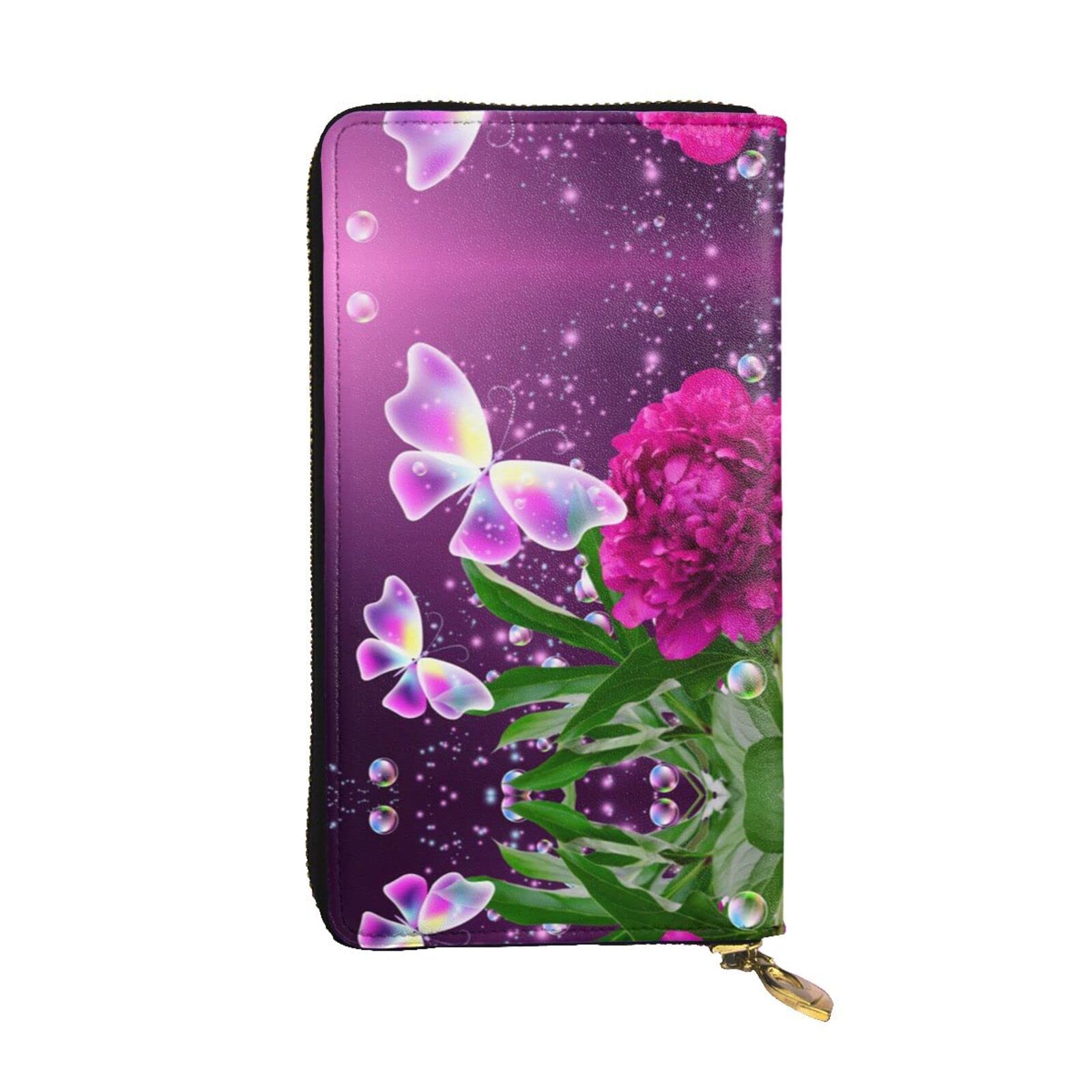 DMORJ Schöne lila Schmetterling Blumen Leder lange Clutch Geldbörse: 19 x 10 cm bequem leicht wasserdicht langlebig schönes Geschenk, schwarz, Einheitsgröße, Schwarz , Einheitsgröße