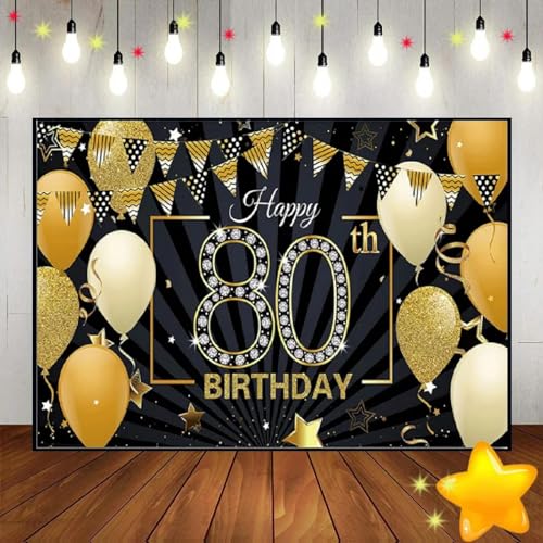 Alles Gute zum 80. Geburtstag Poster Dekoration Fotografie Hintergrund Gold 80 Jahre alt Dekor Achtzig Geburtstag Party Hintergrund Banner 210X150cm