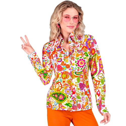 Widmann - 60er Jahre Bluse für Damen, Hippie, Reggae, Flower Power, Disco Fever, Schlagermove