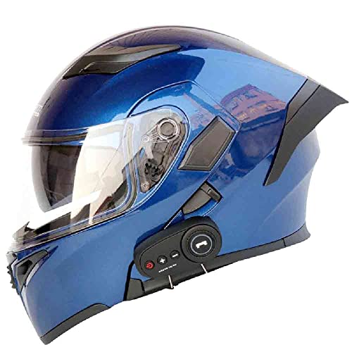 Klapphelm mit Integriertem Bluetooth ECE-geprüft, Motorradhelm Bluetooth-Helm mit Anti-Fog-Doppelspiegel, Integralhelm Racing Helm für Damen Herren 54~63CM