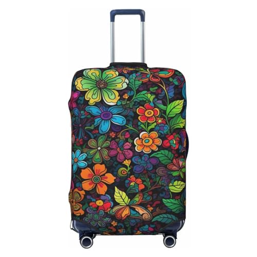 CSGJMYGS Reisegepäckabdeckung, elastisch, waschbar, modisch, kratzfest, Cartoon-Blume, Koffer-Schutz, passend für 45,7 - 81,3 cm Gepäck, Schwarz , XL