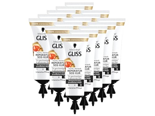 Gliss SOS-Intensiv-Kur Total Repair (15x 15 ml), Haarkur mit Keratin für intensive Reparatur und Pflege, wirkt schon nach 1 Minute Einwirkzeit