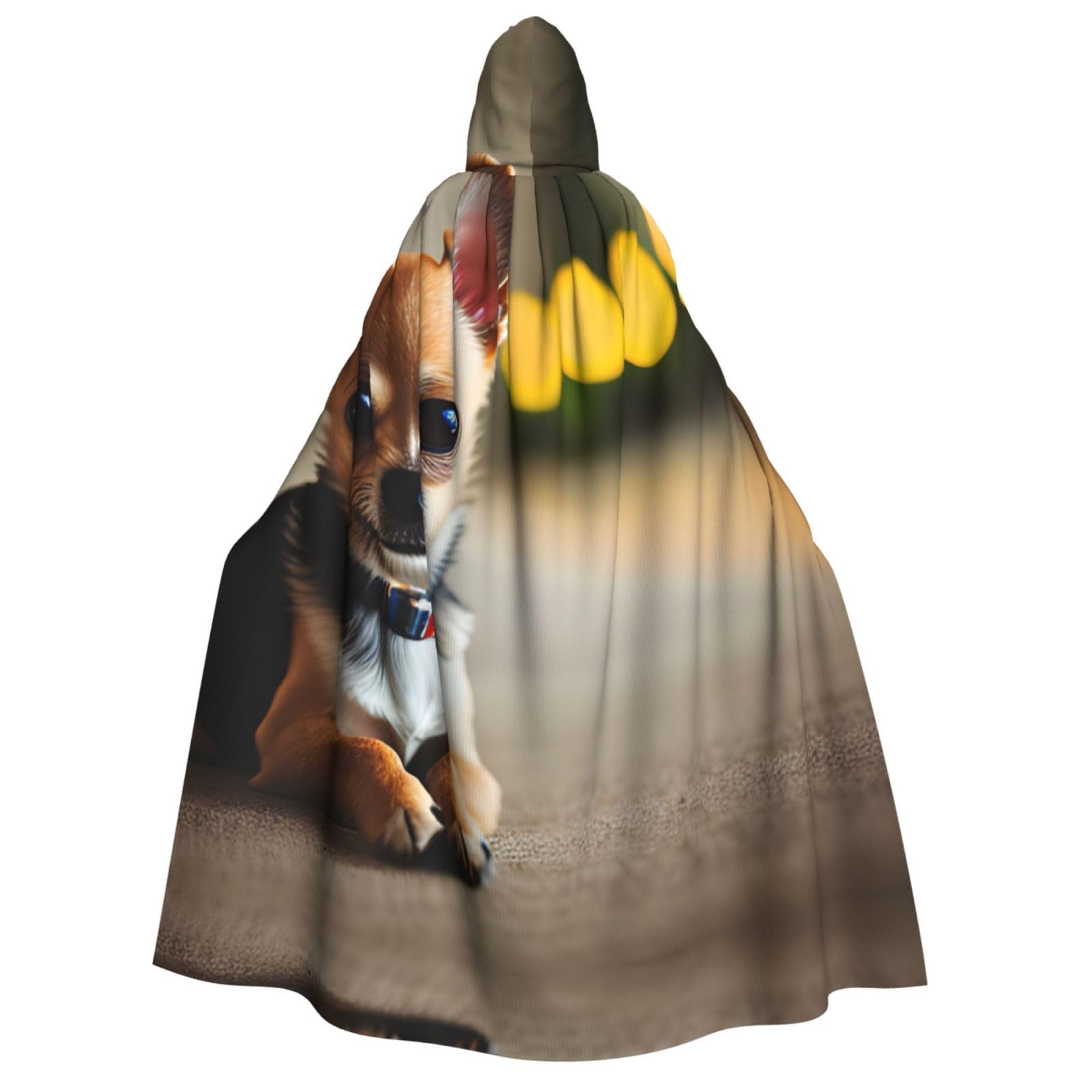 WURTON Chihuahua Hund 1 Druck Unisex Kapuzenumhang Kostüm Damen Herren Vampir Halloween Cosplay Karneval Mottoparty