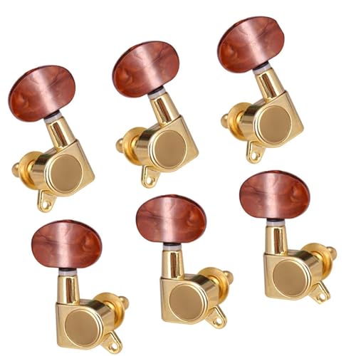 Strings Tuning Pegs Mechaniken Für Gitarre 6er-Pack 3R 3L Stimmwirbel für Akustikgitarren, geschlossene, verriegelbare Stimmwirbel, geschlossene Knopfköpfe (Color : Gold)