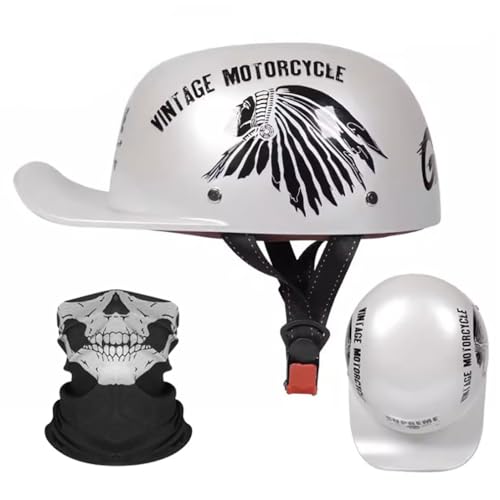 Motorrad Halbhelm Halbschalenhelm Baseballmütze-Helm Mit Gesichtsschutz ECE-Zulassung Motorradhelm Baseball Cap Retro VerläNgerte Krempe Schnellverschluss S-2XL 55-62CM