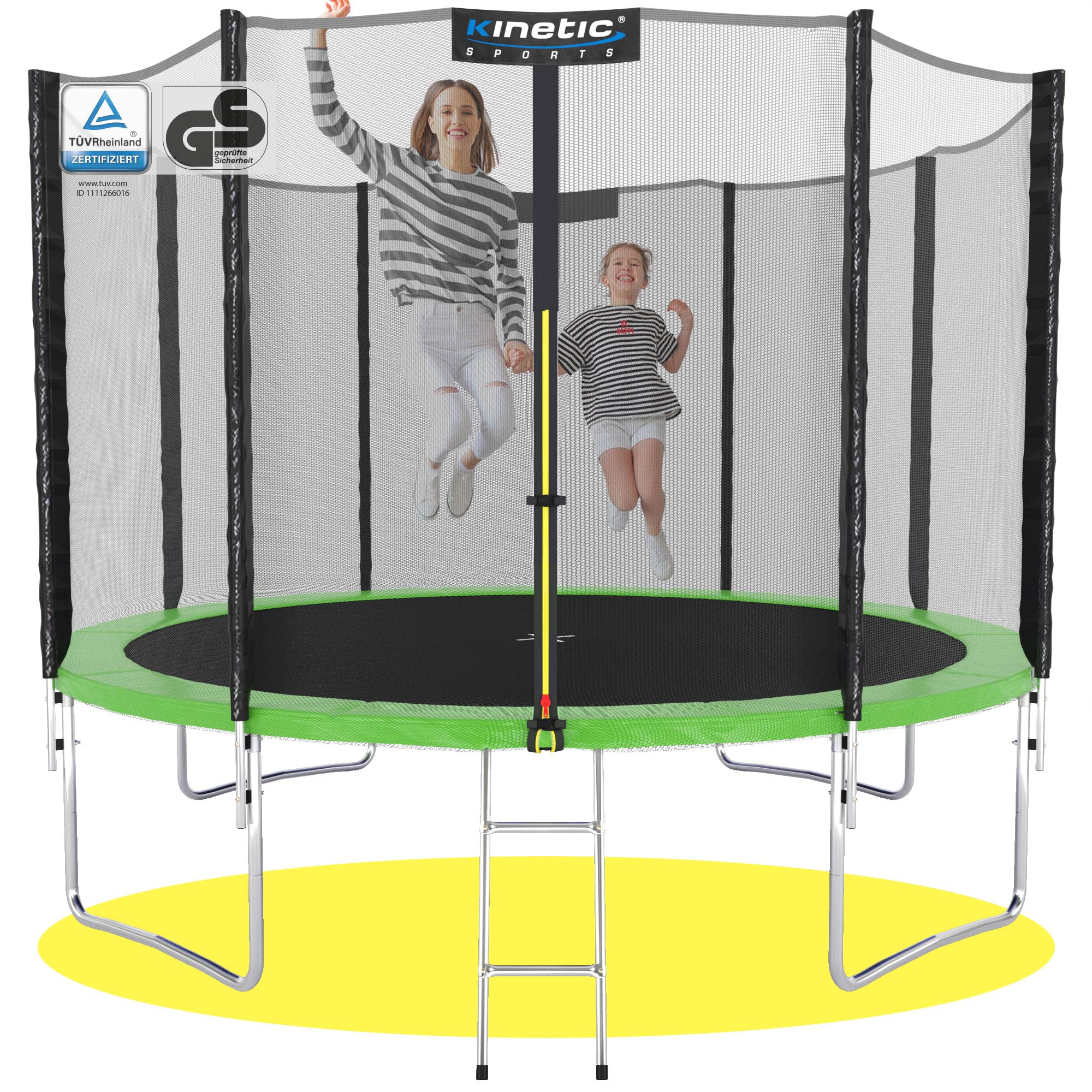 KINETIC SPORTS Trampolin Outdoor Salto Ø 244 cm - TÜV Rheinland geprüft, Kindertrampolin Gartentrampolin Set mit Netz, Randpolster, USA Sprungtuch – bis 120 kg, Grün