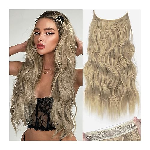 Clip-in-Haarverlängerungen Synthetische 4-Clip-Haarverlängerung mit unsichtbarem Draht, 55,9 cm lang, gewellt, aschbraun, platinblond, einteilig, künstliches Haarteil, Haarverlängerung Clip-in-Haarver