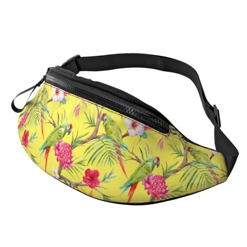 HSJFS Modische Hüfttasche mit Sonnenuntergang-Handflächen-Druck, verstellbarer Gürtel, lässige Brusttasche, Blumen- und Vogelkunst, Einheitsgröße