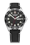 Victorinox Herren Armbanduhr Fieldforce Ø 42 mm, Swiss Made, Analog Quarz, Wasserdicht bis 100 m, Saphirglas, Leder-Armband, Schwarz