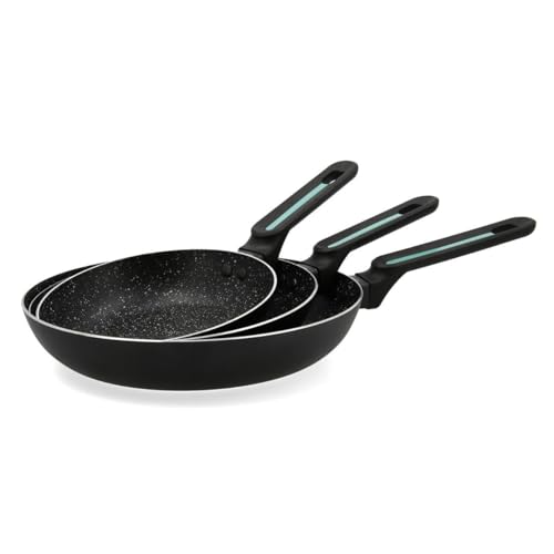 Quid Oasis 3-teiliges Pfannen-Set, gepresstes Aluminium, 18 cm, 22 cm, 26 cm, Schwarz