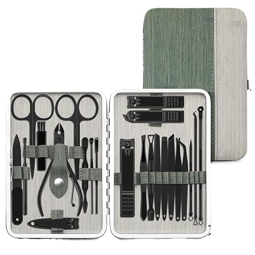 TONECY Nagelknipser, Werkzeug, Stahl, professioneller Nagelschneider, Pediküre, abgestorbene Haut, multifunktionale Nagelschere, Fellpflege, Maniküre-Set (23 Stück, grün)