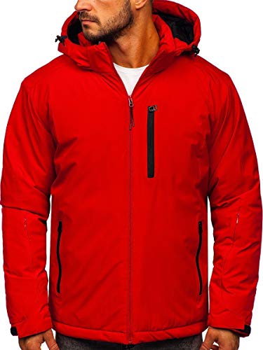 BOLF Herren Winterjacke Skijacke Snowboardjacke mit Reißverschluss und Kapuze Bündchen Outdoor Freizeit Mix J.STYLE HH011 Rot M [4D4]