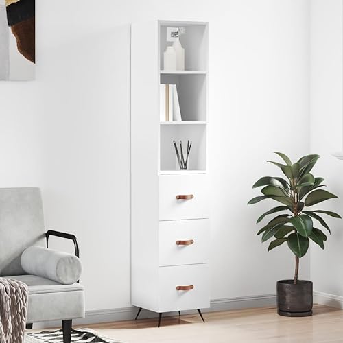 CCCINER Highboard Weiß 34,5x34x180 cm Holzwerkstoff,Weißes HochschrankSet mit großem Stauraum für Wohnzimmer und Flur