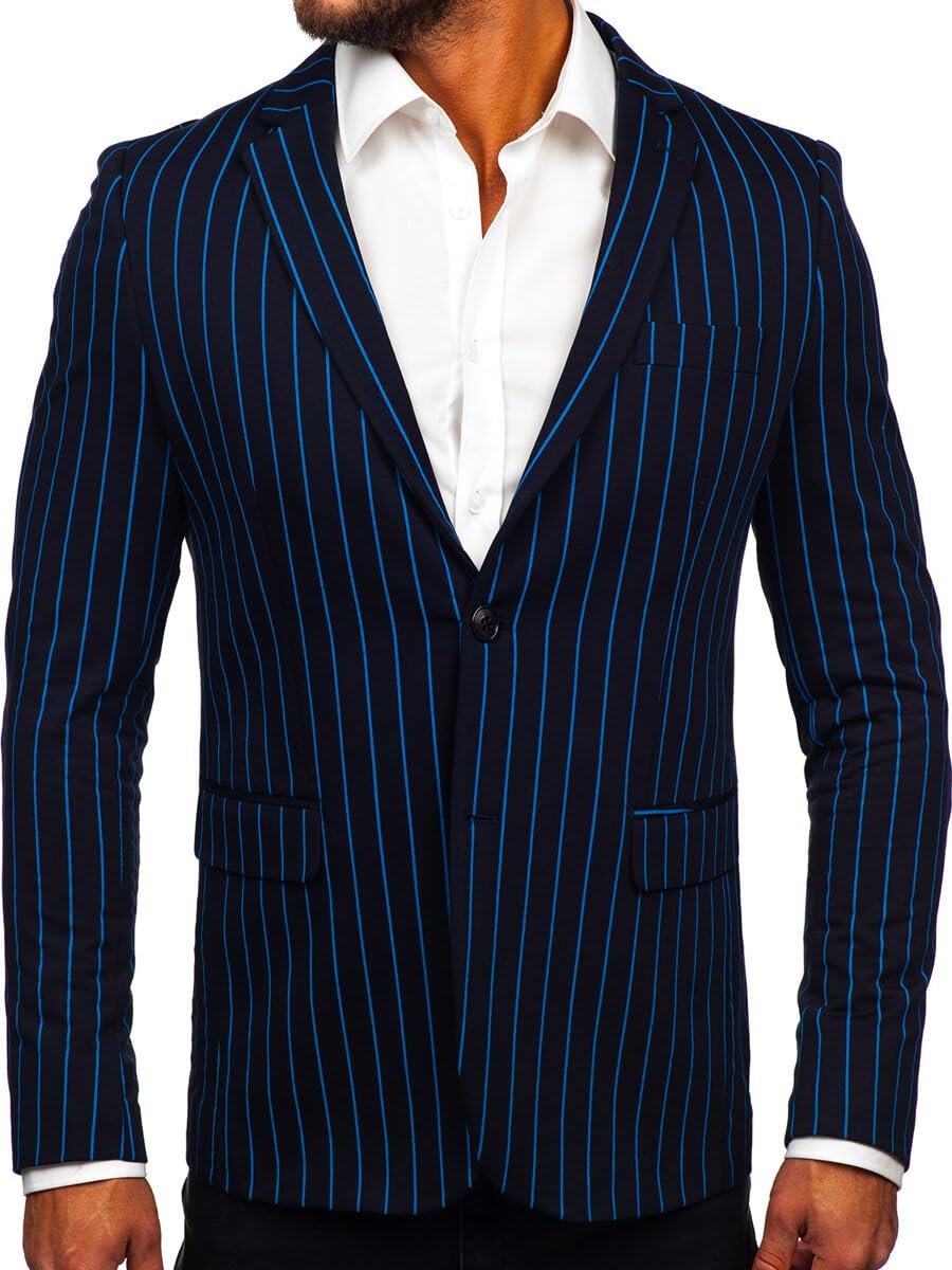 BOLF Herren Blazer Sakko Suitjacke Anzugjacke für Männer Business Reverskragen Knöpfe Anzug Freizeit Sportlich Modern Hochzeit Elegant Party Slim Fit 1652 Dunkelblau-Blau XXL [1A1]