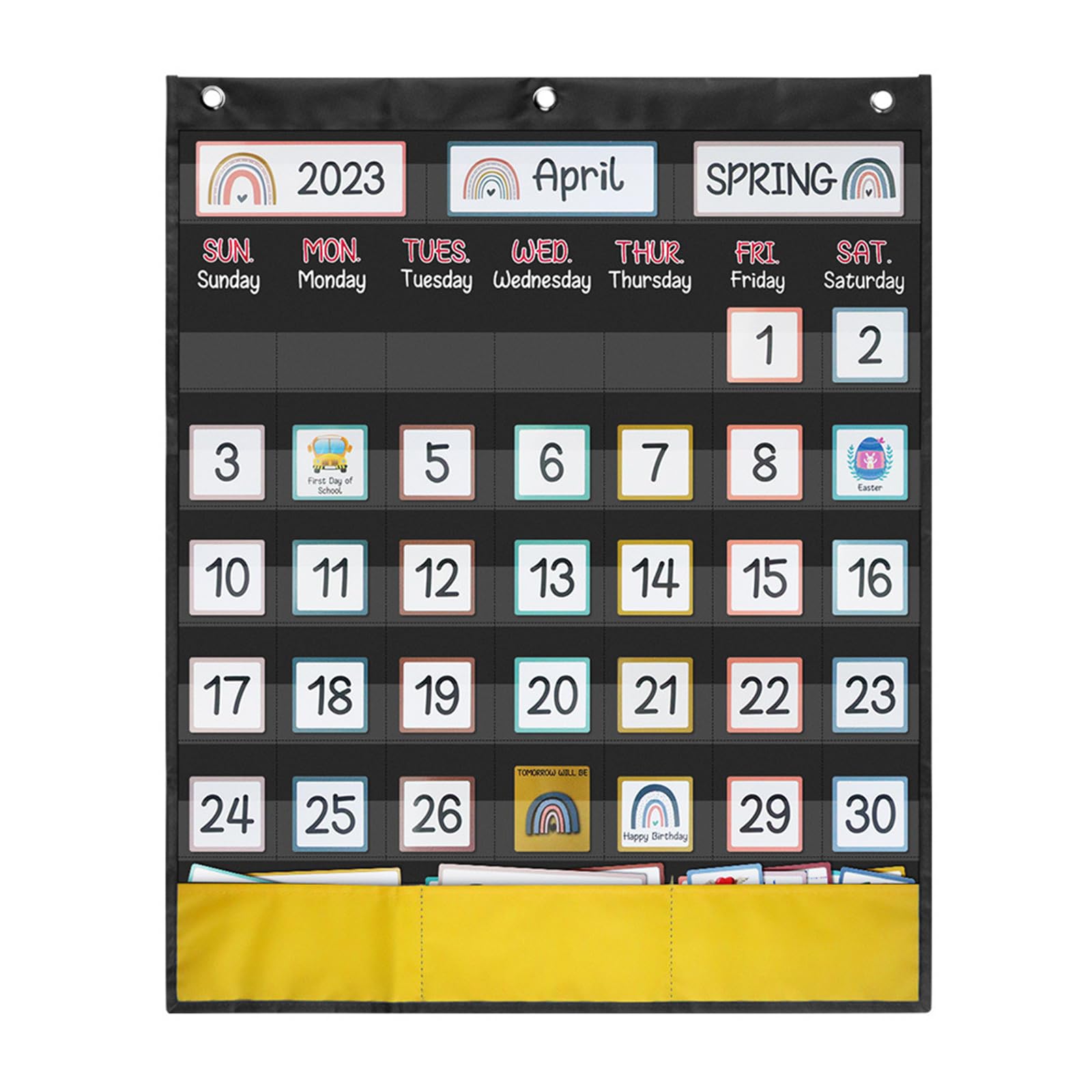 Monatskalender-Taschendiagramm für Klassenzimmer und Zuhause, Kinder-Kalender, Lern-Taschentabelle mit 89 bunten Karten