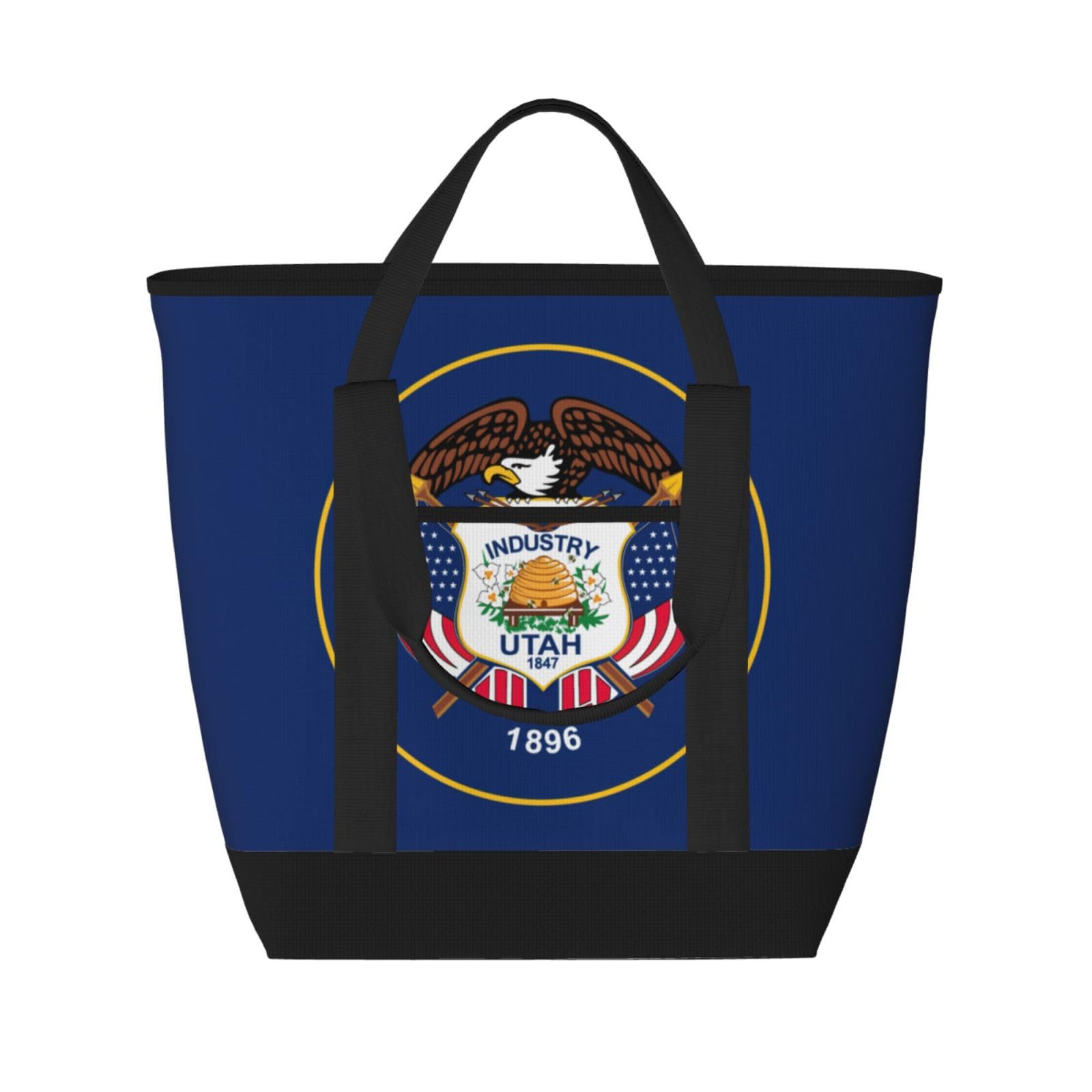 YQxwJL Isolierte Kühltasche mit Utah-Flagge, großes Fassungsvermögen, Einkaufstasche, Reisetasche, Strand, wiederverwendbare Einkaufstasche für Erwachsene, Schwarz, Einheitsgröße