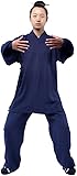 WLLKIY Tai Chi Uniform Anzug – Chinesische Kampfkunst Kung Fu Wing Chun Shaolin Trainingsanzug Unisex Taoistische Dao Kleidung Jacke Hose – Hanf,Marineblau-S