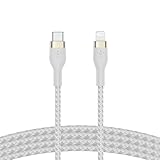 Belkin BoostCharge Pro Flex geflochtenes USB-C/Lightning-Kabel, 2 m, MFi-zertifiziert, 20 W, zum Schnellladen mit PD Power Delivery für Geräte wie iPhone 14/14 Plus, 13, 12, Pro, Max, mini – Weiß