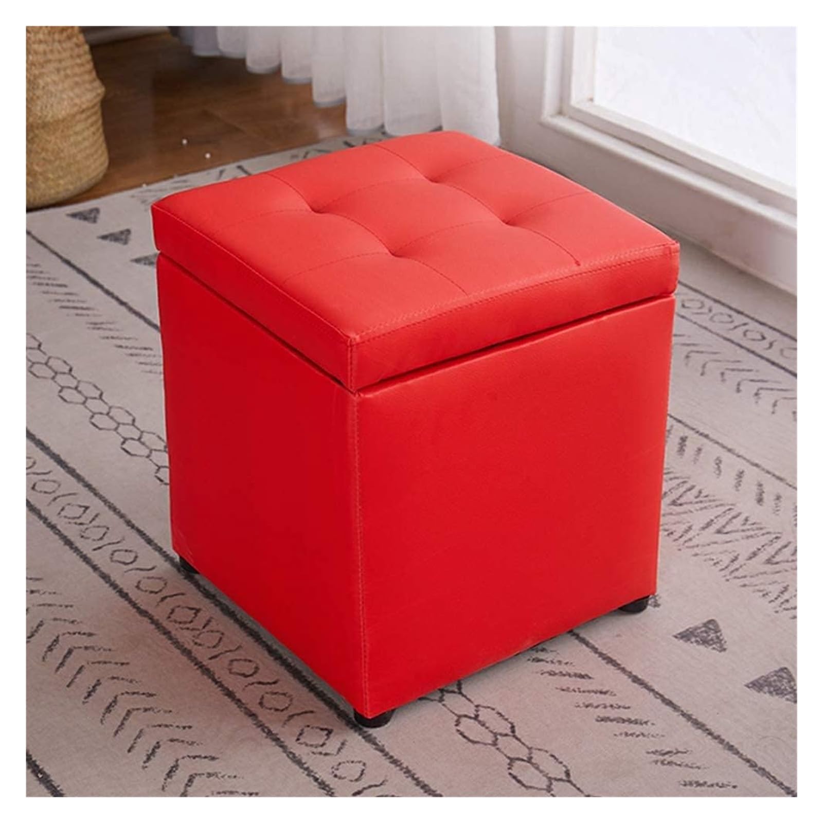 RAABYU S Fußhocker, moderner quadratischer Aufbewahrungshocker, Schminkhocker, Lederpouf, Couchtisch, Beistelltisch, Fußhocker, Sitz, Frisiertisch, Fußstütze