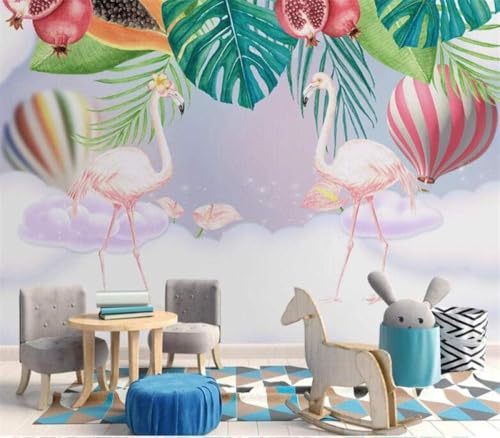 Rosa Flamingo Heißluftballon 3D Tapete Poster Restaurant Schlafzimmer Wohnzimmer Sofa TV Dekorative Wand-200cm×140cm