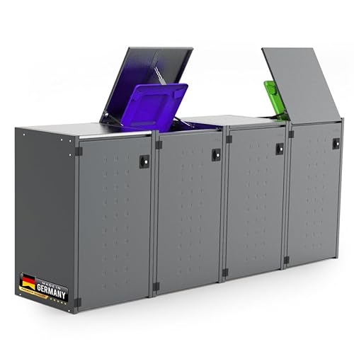 reinkedesign Mülltonnenbox Boxxi mit Pultdach aus verzinktem Stahl in Anthrazit RAL 7016 als Bausatz (4 x 240l)