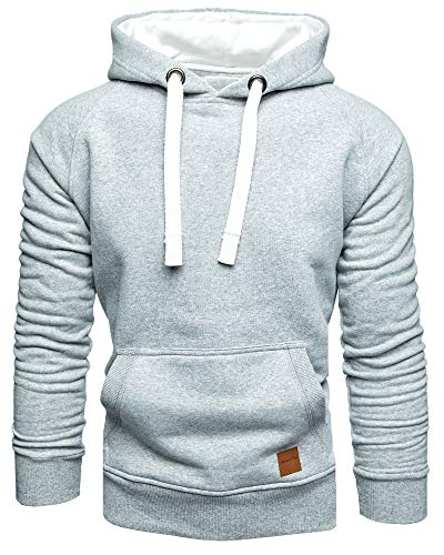 Amaci&Sons Herren Basic Kontrast Kapuzenpullover Sweatjacke Pullover Hoodie Sweatshirt 1-04027 Hellgrau M