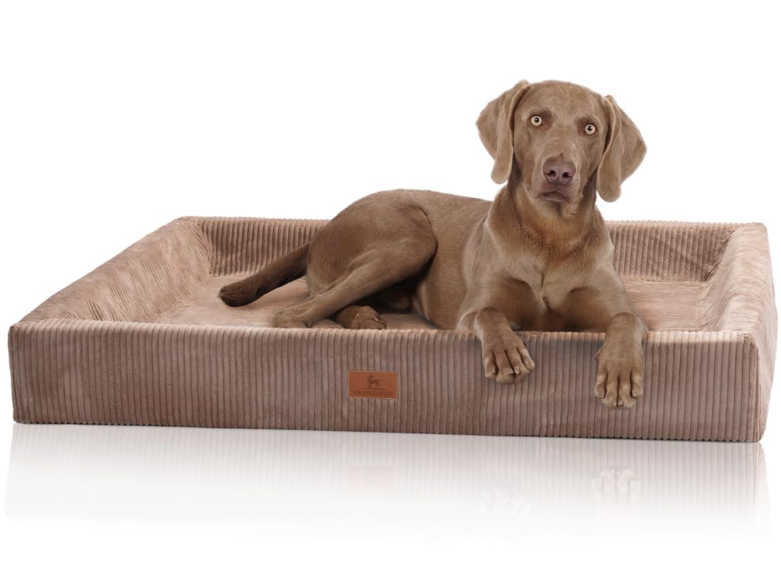 Knuffelwuff orthopädisches Hundebett aus Cord mit Handwebcharakter Santiago XL 105 x 80cm Braun - abnehmbarer Bezug - waschbar - für große, mittelgroße und kleine Hunde