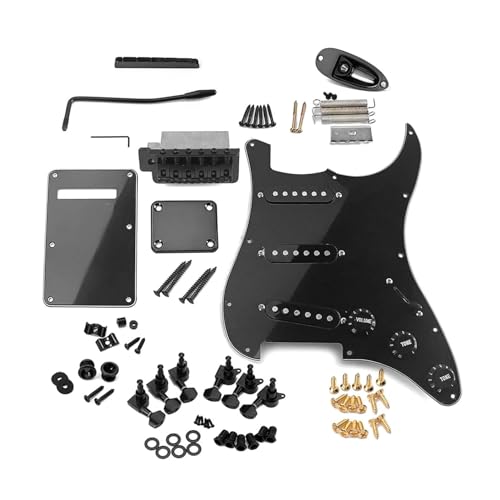 Komplettset Für E-Gitarre, DIY-Zubehörset, Einschließlich Vorverdrahteter Schlagbrettbrücke, SSS-Tonabnehmer Und Anderem Gitarrenzubehör (Color : Bk)