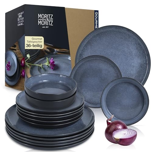 Moritz & Moritz VIDA 36-teiliges Geschirrset 12 Personen – Elegantes Teller Set 12 Personen aus hochwertigem Porzellan – Geschirr Set aus 12x Dinnerteller, 12x Dessertteller, 12x Suppenteller