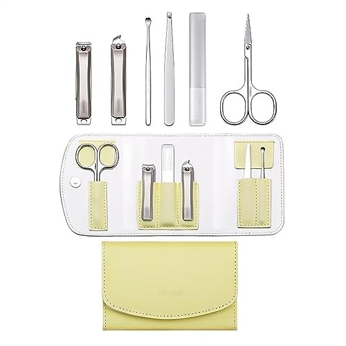 Maniküre Set Nagelknipser-Set for Damen, 6-teiliges Maniküre-Set aus Edelstahl mit spritzwassergeschütztem Nagelknipser, tragbare Reise-Nagelpflegewerkzeuge mit Lederetui Nagelknipser (Color : Yellow