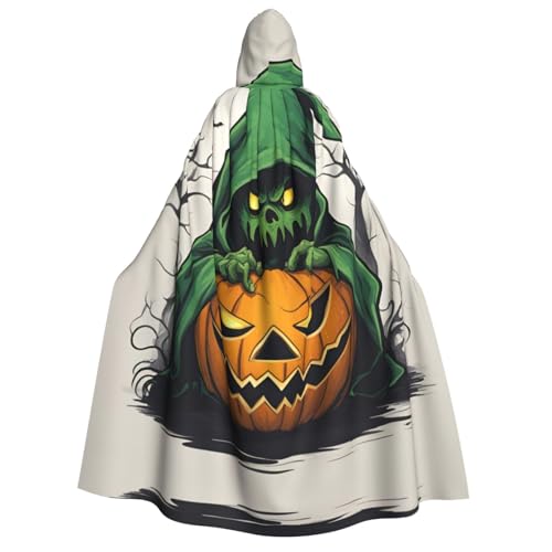 WURTON Grüner Geist Horror Halloween Kürbis 1 Druck Unisex Kapuzenumhang Kostüm Damen Herren Vampir Halloween Cosplay Karneval Mottoparty