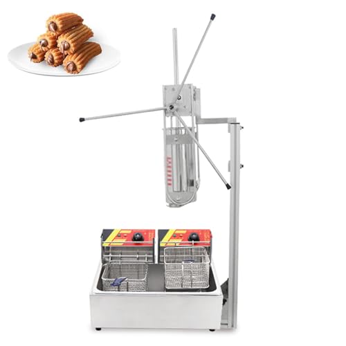 lwjunmm Churro Maker Maschine | Manuell | Churro Maker mit Arbeitsständer | Frittiermaschine | Edelstahl | (6L),B