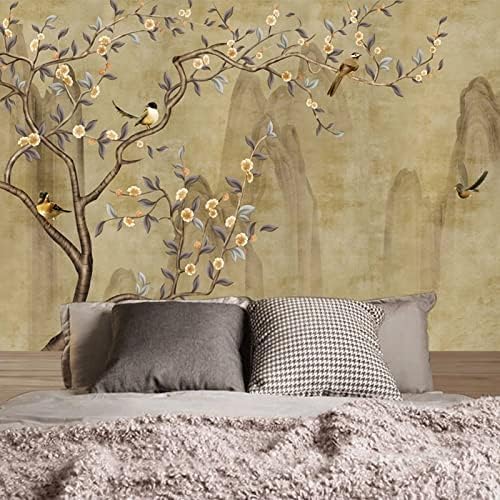 XLMING Handgemalte Vögel Und Blumen Im Vintage-Stil 3D Tapete Home Dekoration Wohnzimmer Sofa Schlafzimmer Tv Hintergrund Wand-430cm×300cm