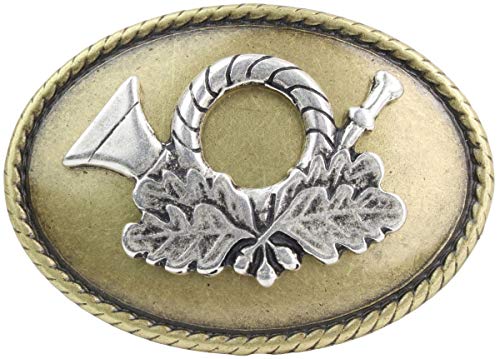 BELTINGER Gürtelschnalle Jagdhorn 4,0 cm | Buckle Wechselschließe Gürtelschließe 40mm Massiv | für Jagd-Outfit | bicolor g/s